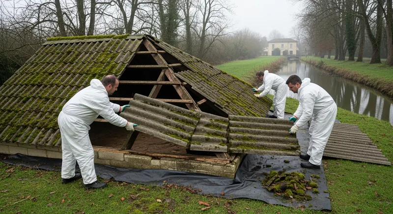 Toiture de dépendance en fibrociment près des jalles, Bruges, secteur de Terrefort