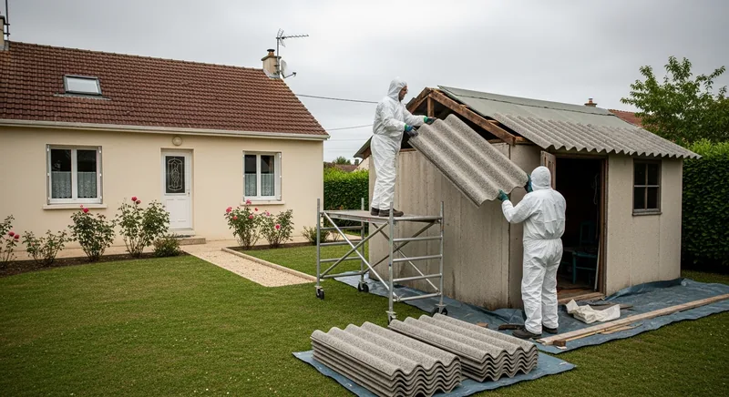 Toiture de dépendance en fibrociment sur un pavillon, Floirac, le Bas-Floirac
